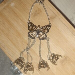 Elegant Silver Butterfly Bracelet With 4 Rings Attached For Your Fingers